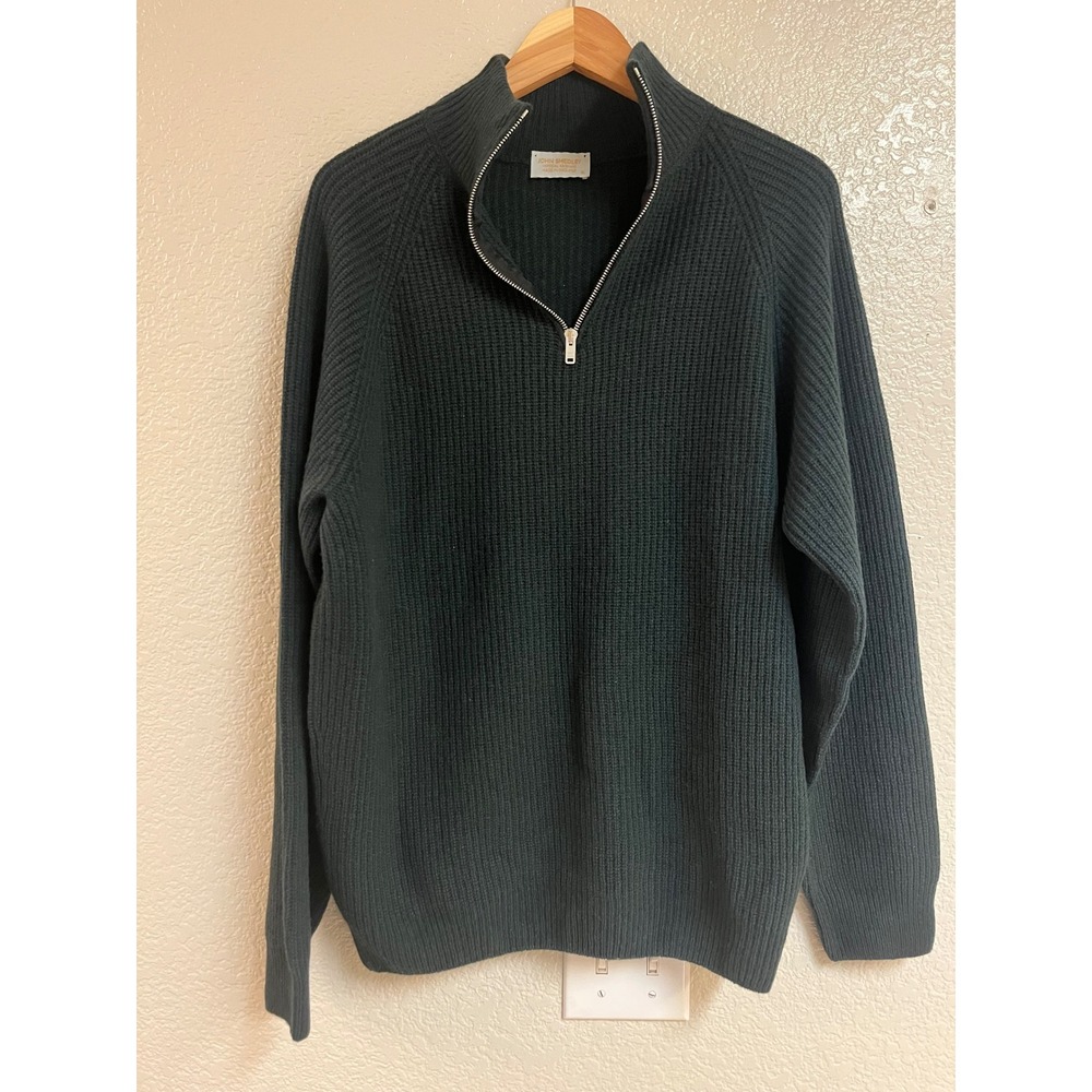 John Smedley Cashmere Wool Quarter Zip Sweater Mens XL Green Made in England